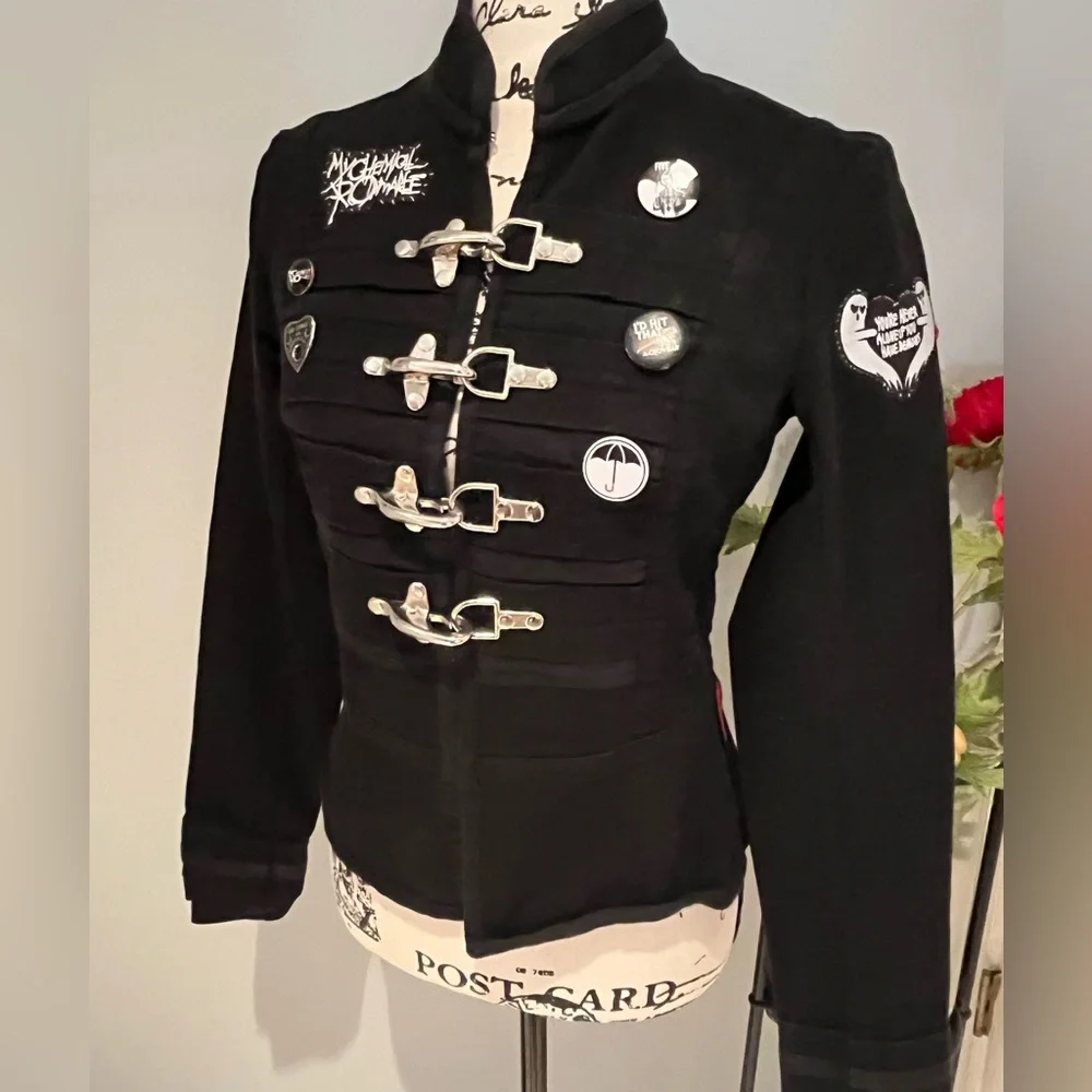 CUSTOM Skull & Rose Upcycled Rage Tripp NYC Buckle Coat MyChemRo Edition Sz S - Picture 11 of 16